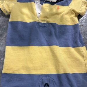 Ralph Lauren Yellow and Blue Striped baby short onesie
